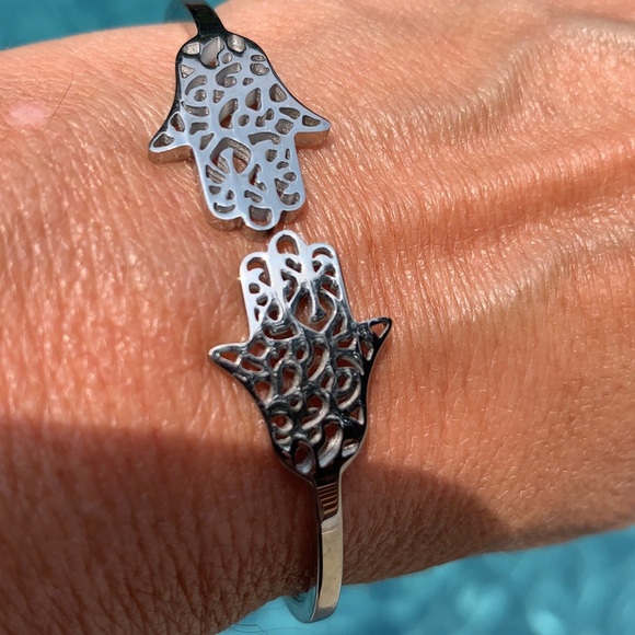 New Hinged Double Hamsa Bracelet - Picture 3 of 7